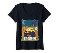 Donna Minions Creepin Belloween Maglietta con Collo a V