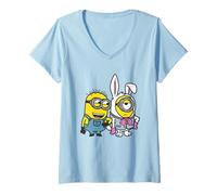 Donna Minions Easter Feeling Hoppy Front & Back Maglietta con Collo a V