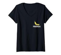 Donna Minions Friends Side Bob + Tim Banana Friends Maglietta con Collo a V