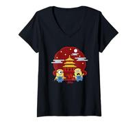 Donna Minions Lunar New Year Fireworks Fun Maglietta con Collo a V