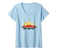 Donna Minions Merry Christmas Festive Holiday Maglietta con Collo a V