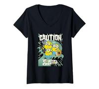 Donna Minions & Monsters Caution Content Creator Maglietta con Collo a V