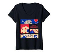 Donna Minions Retro Sports Collage Maglietta con Collo a V