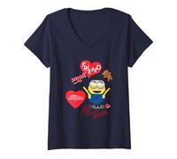Donna Minions Small Friend Big Heart Maglietta con Collo a V