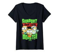 Donna Minions Support Your Local Monster Maglietta con Collo a V