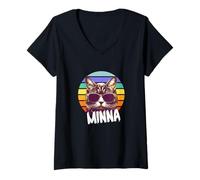 Donna MINNA - Bel nome da ragazza con un gatto cool Maglietta con Collo a V