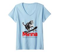 Donna MINNA - Bellissimo nome di ragazza con gatto e skateboard Maglietta con Collo a V