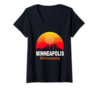 Donna Minneapolis Minnesota Vintage Sunset Retro City State USA Maglietta con Collo a V