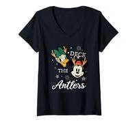 Donna Minnie Mouse and Daisy Deck The Antlers Natale Maglietta con Collo a V