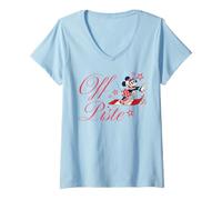 Donna Minnie Mouse Off Piste Ski Natale Maglietta con Collo a V