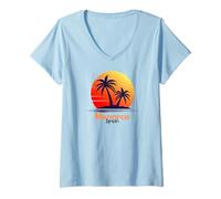 Donna Minorca Isole Baleari Spagnolo Souvenir Palme Maglietta con Collo a V