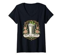 Donna Mint Julep Society Derby Party Design Maglietta con Collo a V