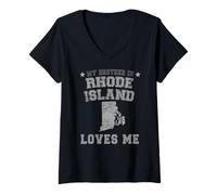 Donna Mio Fratello in Rhode Island Loves Me America Vintage Stato Maglietta con Collo a V