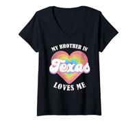 Donna Mio Fratello in Texas Mi AMA Cuore USA Stato degli Stati Uniti Maglietta con Collo a V