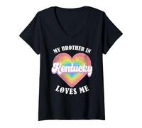 Donna Mio Fratello nel Kentucky Mi AMA Cuore USA Stato degli Stati Uniti Maglietta con Collo a V