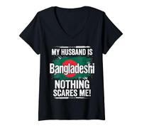 Donna Mio Marito è Bangladesh Niente Mi spaventa Maglietta con Collo a V