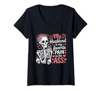 Donna Mio Marito è Il Mio Dolore Preferito nel Culo Scheletro Moglie Maglietta con Collo a V