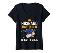 Donna Mio marito l'ha padroneggiato la classe di laurea magistrale del 2025 Mastered Maglietta con Collo a V