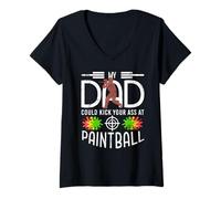 Donna Mio papà Domina Il Campo di Paintball Come Un Vero Boss Maglietta con Collo a V