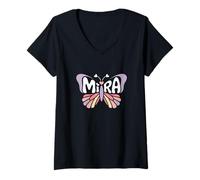 Donna Mira Butterfly - Personalizzato Carino Nome Word Art Maglietta con Collo a V