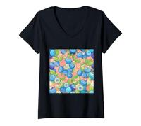 Donna MIRTILLI FRUTTA CON FOGLIE E MIRTILLI Maglietta con Collo a V