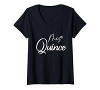 Donna Mis Quince Quinceanera di Mis Quince Cute Script Quinceanera Maglietta con Collo a V