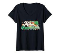 Donna Miss Shenanigans St Patricks Day Retro Rainbow Ragazze Donne Maglietta con Collo a V