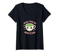 Donna Miss You So Matcha Lover, tè Verde, Matcha Pun, Grafica Kawaii Maglietta con Collo a V