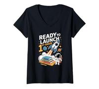 Donna Mission 1st Grade Astronaut School Start Back To School Maglietta con Collo a V