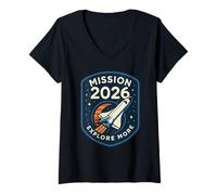 Donna Missione 2026 Shirt Space Rocket Explore More Patch Maglietta con Collo a V
