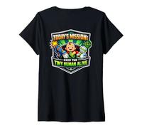 Donna Missione Keep Tiny Human Alive Divertente Nuovo Genitore Mamma papà Bambino Maglietta con Collo a V