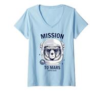 Donna Missione su Marte Cool Space Astronaut Bear Cartoon Graphic Maglietta con Collo a V