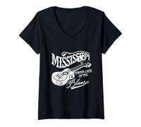 Donna Mississippi Birthplace of The Blues Chitarra Acustica Vintage Maglietta con Collo a V