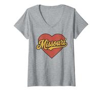 Donna Missouri Throwback Vintage Cuore Nostalgico Stato Maglietta con Collo a V