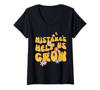 Donna Mistakes Help Us Grow Cute Flower Art Motivation Teacher Maglietta con Collo a V