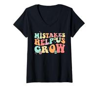 Donna Mistakes Help Us Grow Cute Flower Art Motivation Teacher Maglietta con Collo a V