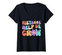 Donna Mistakes Help Us Grow Cute Flower Art Motivation Teacher Maglietta con Collo a V