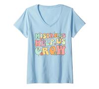 Donna Mistakes Help Us Grow Cute Flower Art Motivation Teacher Maglietta con Collo a V