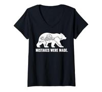 Donna Mistakes Were Made Funny Bear Skeleton Hiking Humor Graphic Maglietta con Collo a V