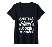 Donna Mister Good Lookin sta cucinando un divertente barbecue Dad Humor Maglietta con Collo a V