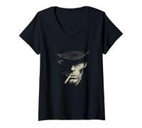 Donna Misterioso Fumo Cowboy Cappello Shadow Face Maglietta con Collo a V