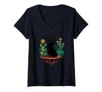 Donna Mistico Jackalope Desert Cactus Flower Fantasy Art Maglietta con Collo a V