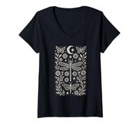 Donna Mistico Libellula falena Farfalla Celeste Boho Folk Art Maglietta con Collo a V