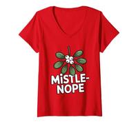 Donna Mistle-Nope - Gioco di Parole di vischio a Bacca Bianca per Gli odiatori di vischio Maglietta con Collo a V