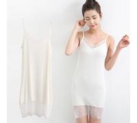 Donna Misto Cotone Cami Sotto Abito con Spalline Pizzo Bordo Sottoveste Riposo