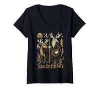 Donna Mitico Norreno Foresta Dio Arte Vichinga Pagano Simbolismo Nordico Maglietta con Collo a V