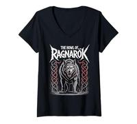 Donna Mito norreno Fenrir Wolf L'ululato dello Spirito Vichingo Ragnarok Maglietta con Collo a V