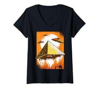 Donna Mitologia Piramidale UFO Psichedelico Extraterrestre Maglietta con Collo a V