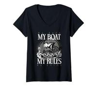 Donna Mitologia Vichinga Cultura Nordica Pagana My Boat My Rules Maglietta con Collo a V