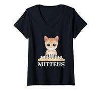 Donna Mittens Cat Gioco a Scacchi Maglietta con Collo a V